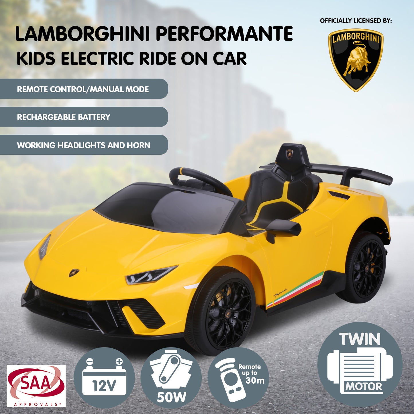 Lamborghini Performante Kids Electric Ride On Car - Yellow