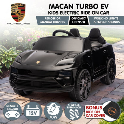 Kahuna Black Porsche Macan Turbo EV Kids Ride On Car 12V Electric Car