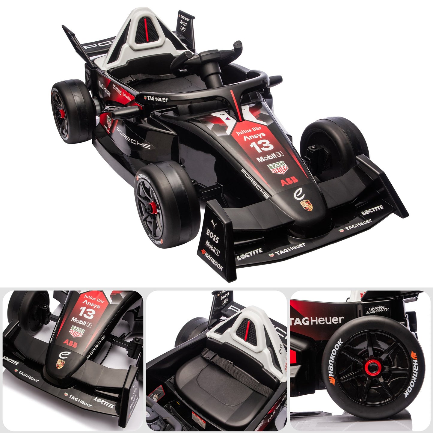 Kahuna Porsche Formula E Kids Electric Ride On Car Remote Control 60W Dual Motors MP3 Player Suspension & Seat Belt