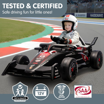 Kahuna Porsche Formula E Kids Electric Ride On Car Remote Control 60W Dual Motors MP3 Player Suspension & Seat Belt