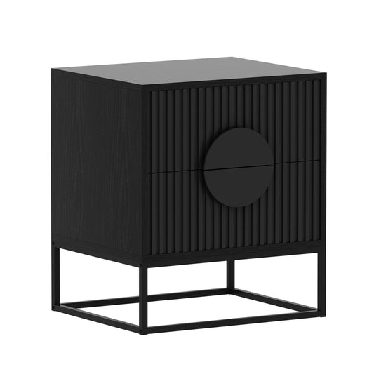 Sarantino Silvia Bedside Table with Black Handles and 2 Drawers