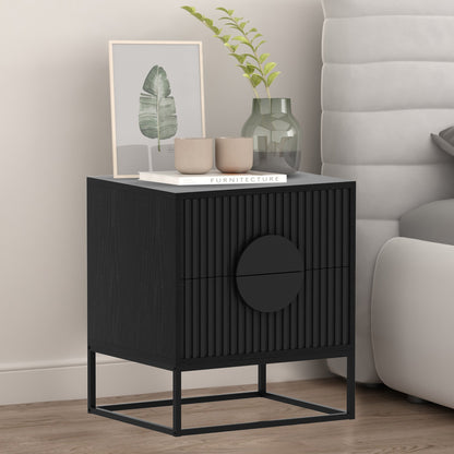 Sarantino Silvia Bedside Table with Black Handles and 2 Drawers