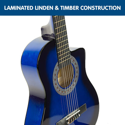 38in Cutaway Acoustic Guitar with guitar bag - Blue Burst