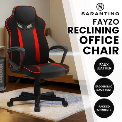 Sarantino Fayzo Reclining Office Gaming Chair Black Red Seat Adjustable Height Breathable Mesh Back Padded Armrests