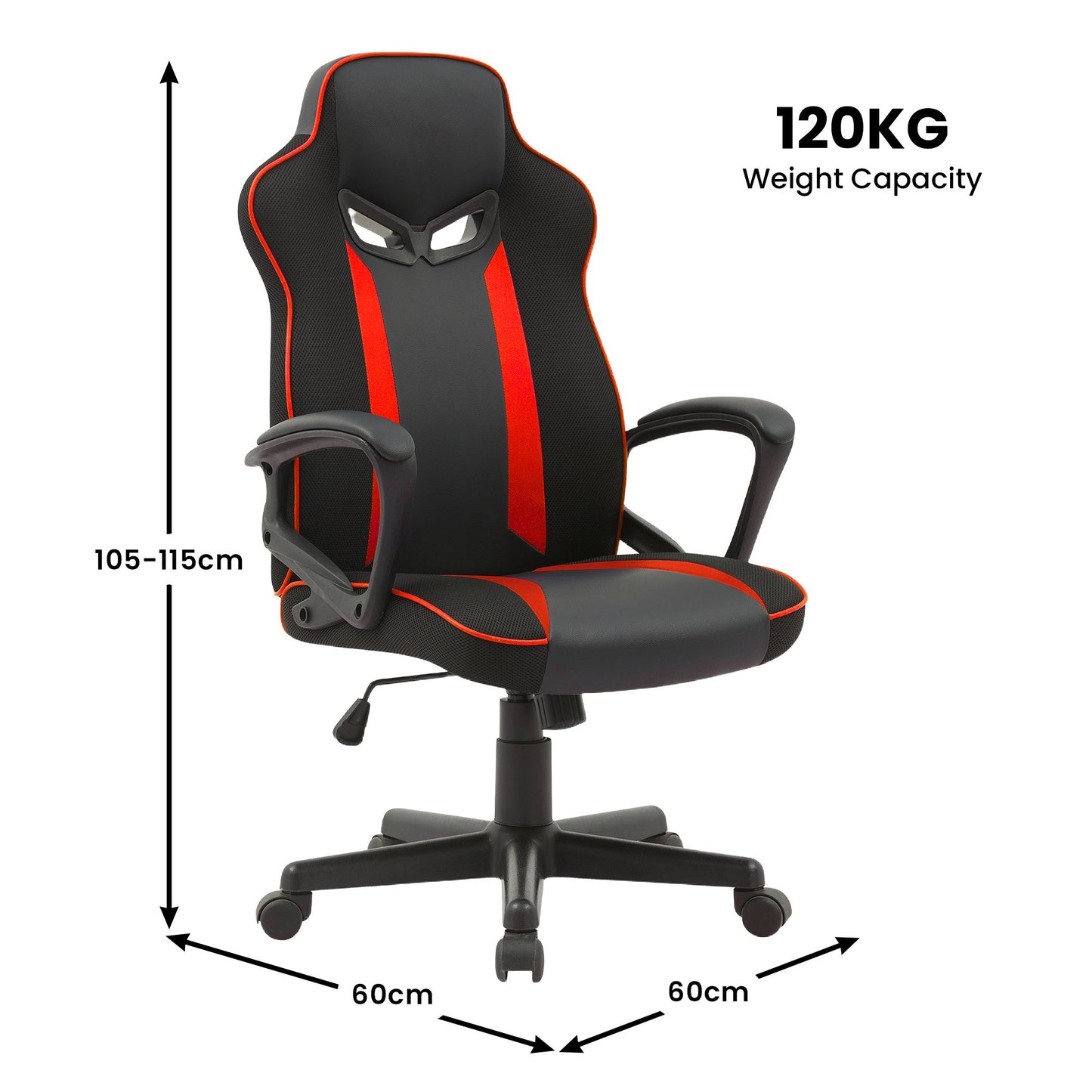 Sarantino Fayzo Reclining Office Gaming Chair Black Red Seat Adjustable Height Breathable Mesh Back Padded Armrests