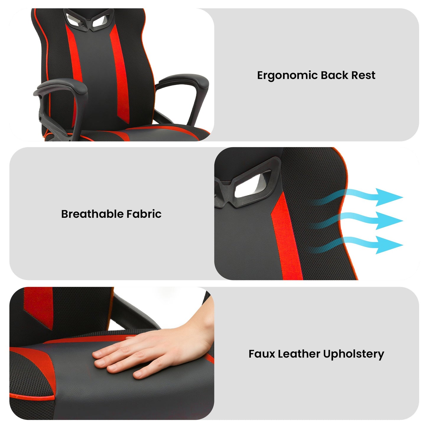 Sarantino Fayzo Reclining Office Gaming Chair Black Red Seat Adjustable Height Breathable Mesh Back Padded Armrests