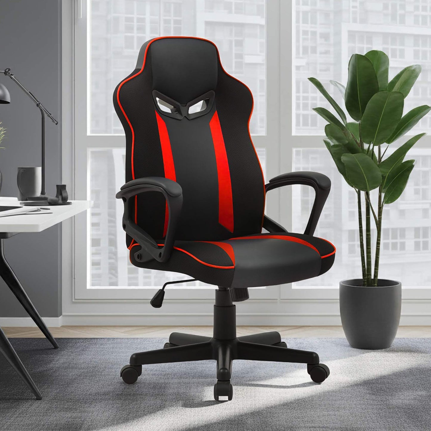 Sarantino Fayzo Reclining Office Gaming Chair Black Red Seat Adjustable Height Breathable Mesh Back Padded Armrests