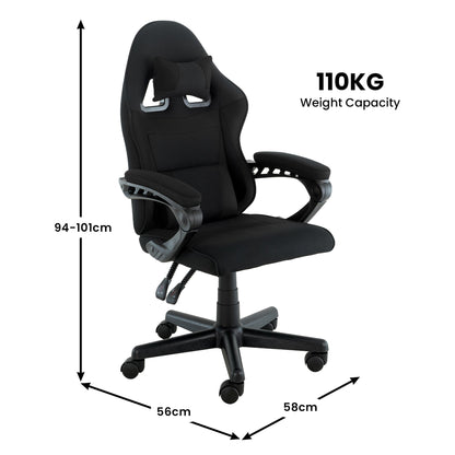 Sarantino Antre Kids Study Gaming Chair Black Computer Seat Adjustable Height Ergonomic Back Support, Padded Armrest