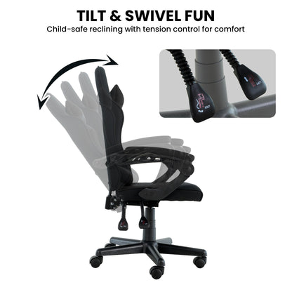 Sarantino Antre Kids Study Gaming Chair Black Computer Seat Adjustable Height Ergonomic Back Support, Padded Armrest