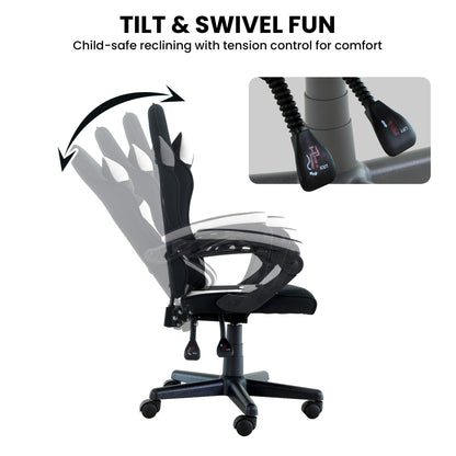 Sarantino Antre Kids Study Gaming Chair in Black and White Office Adjustable Height Chair