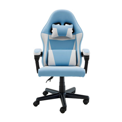 Sarantino Antre Kids Study Gaming Chair Blue White Computer Desk Seat Racing Inspired-Look with Adjustable Height, Ergonomic Back Support, Padded Armrests