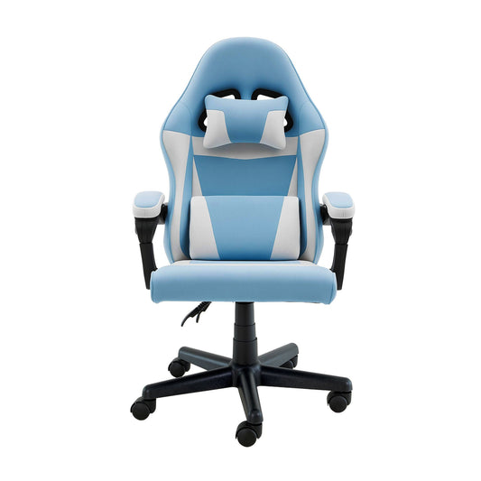 Sarantino Antre Kids Study Gaming Chair Blue White Computer Desk Seat Racing Inspired-Look with Adjustable Height, Ergonomic Back Support, Padded Armrests