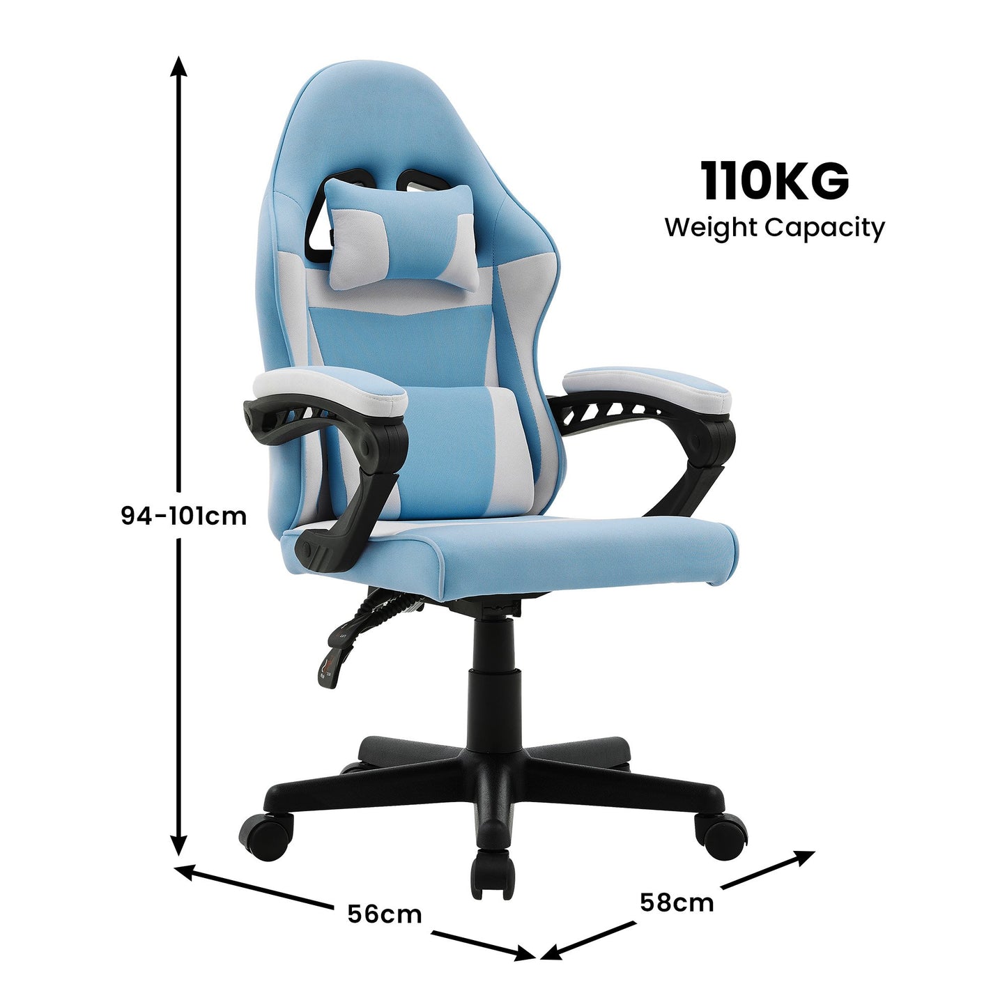 Sarantino Antre Kids Study Gaming Chair Blue White Computer Desk Seat Racing Inspired-Look with Adjustable Height, Ergonomic Back Support, Padded Armrests