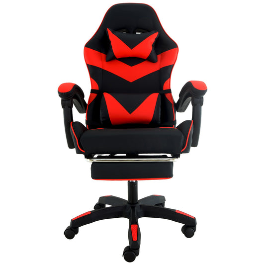 Sarantino Cueva Reclining High Back Office Gaming Chair with Retractable Footrest Office Computer Seating in Black/Red