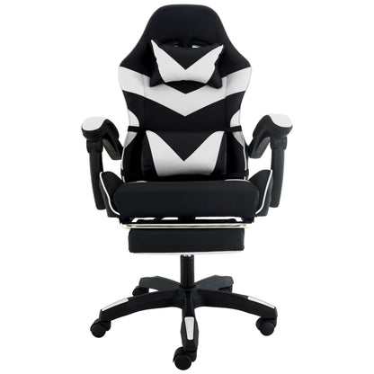 Sarantino Cueva Reclining High Back Office Gaming Chair with Retractable Footrest Office Computer Seating in Black/White