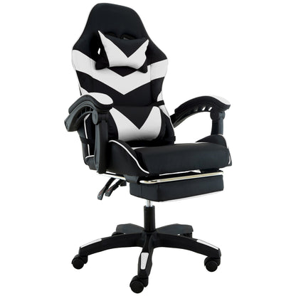 Sarantino Cueva Reclining High Back Office Gaming Chair with Retractable Footrest Office Computer Seating in Black/White