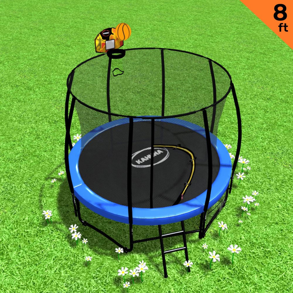 Kahuna 8 ft Trampoline with Basketball Set - Blue