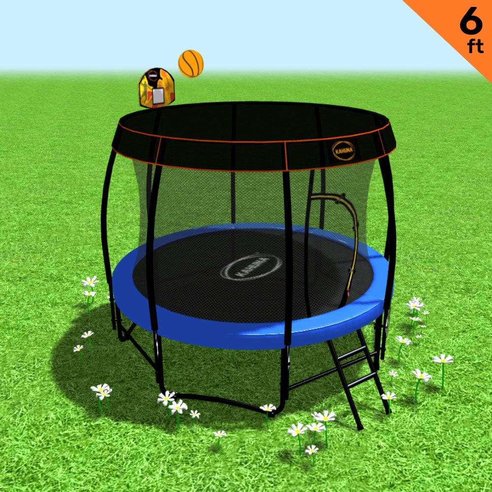 Kahuna Trampoline 6 ft with Basketball Set & Roof - Blue