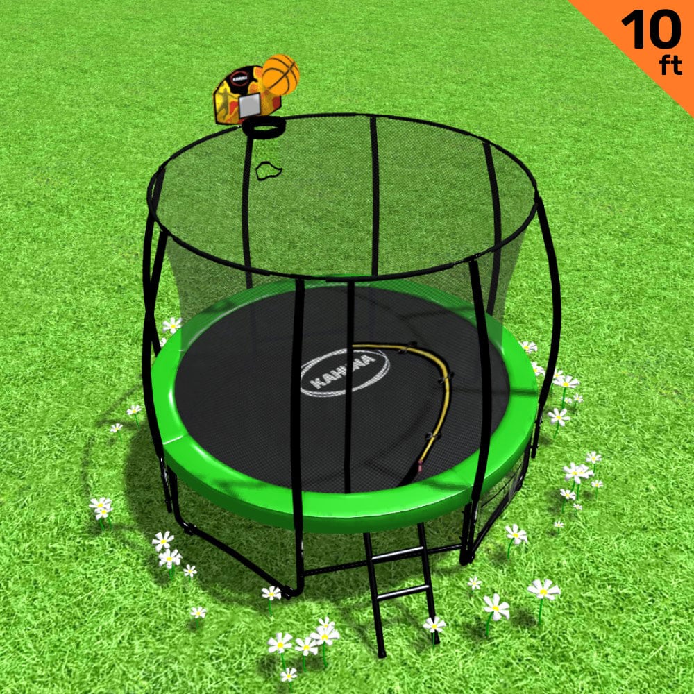 Kahuna Trampoline 10 ft with Basketball Set - Green