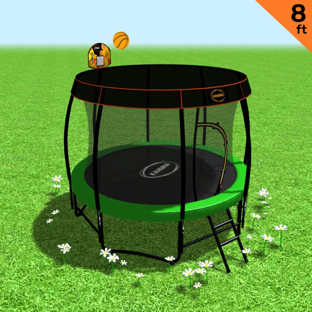 Kahuna Trampoline 8 ft with Basketball Set and Roof - Green