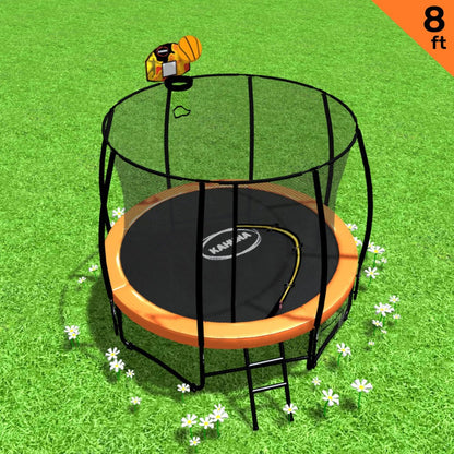 Kahuna Trampoline 8 ft with Basketball Set - Orange