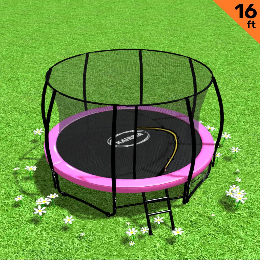 Kahuna 16ft Heavy Duty Round Trampoline with Inner Safety Net Enclosure & UV Spring Cover Outdoor Kids Pink