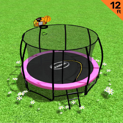 Kahuna Trampoline 12 ft with Basketball Set - Pink