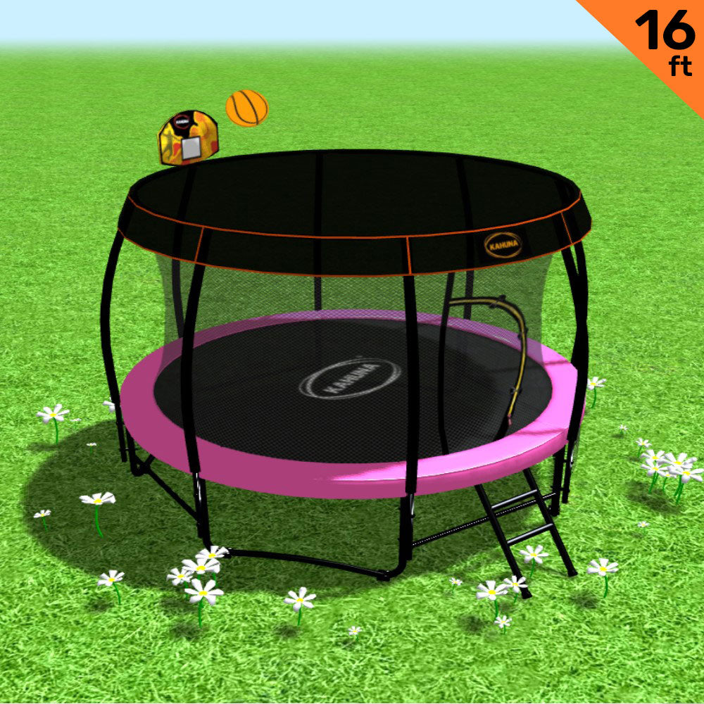Trampoline 16 ft Kahuna with Basketball set - Pink