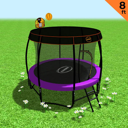 Kahuna Trampoline 8 ft with Basketball Set and Roof - Purple