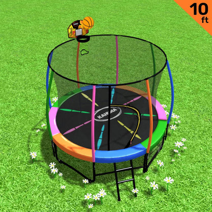 Kahuna Trampoline 10 ft with Basketball Set - Rainbow