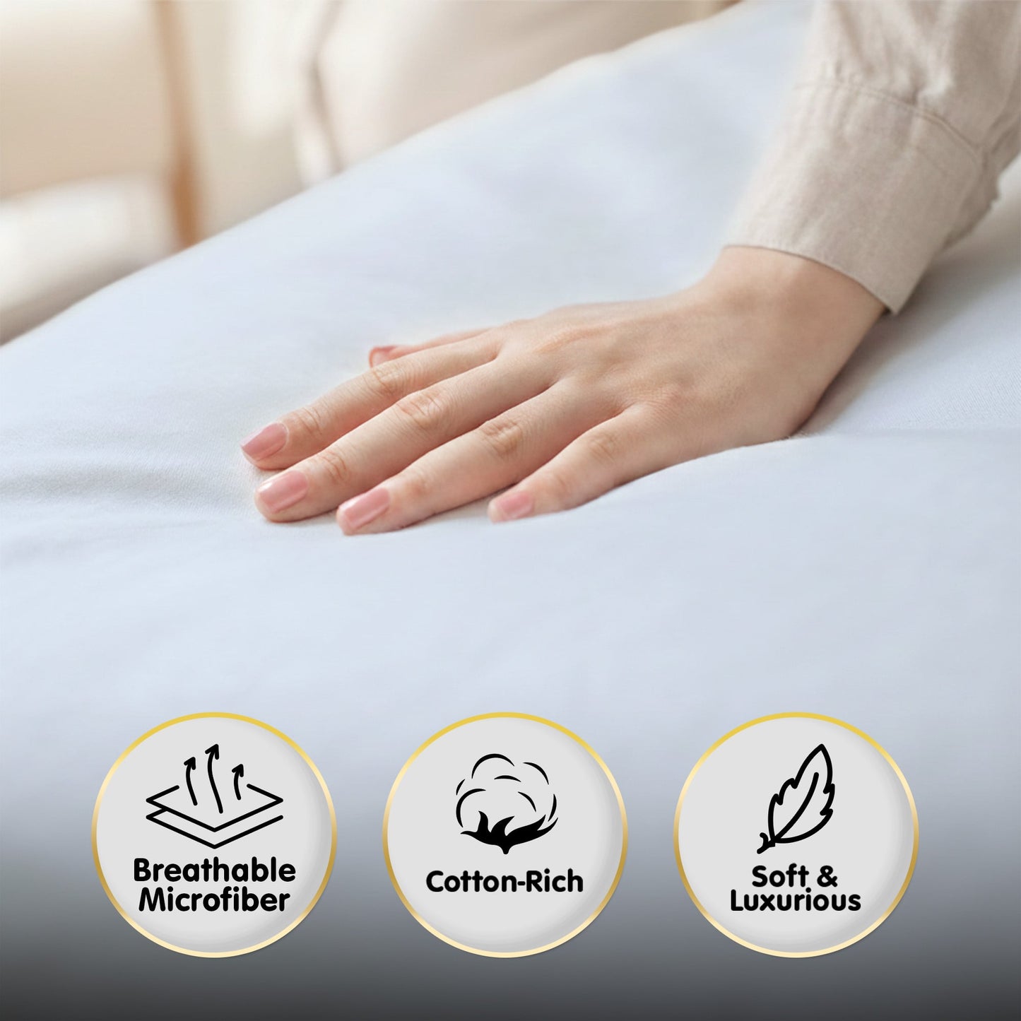 1000 Thread Count Cotton Rich Pale Blue Double Bed Sheet Set 4 Piece, Soft Feel Microfibre Blend, Solid Colour