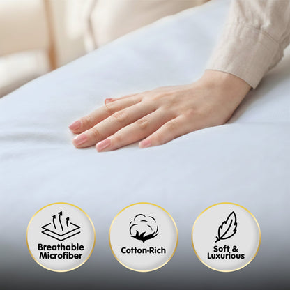 1000 Thread Count Cotton Rich Pale Blue Double Bed Sheet Set 4 Piece, Soft Feel Microfibre Blend, Solid Colour