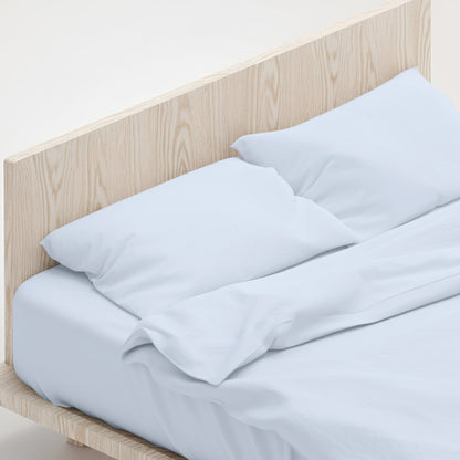 1000 Thread Count Cotton Rich Pale Blue Double Bed Sheet Set 4 Piece, Soft Feel Microfibre Blend, Solid Colour