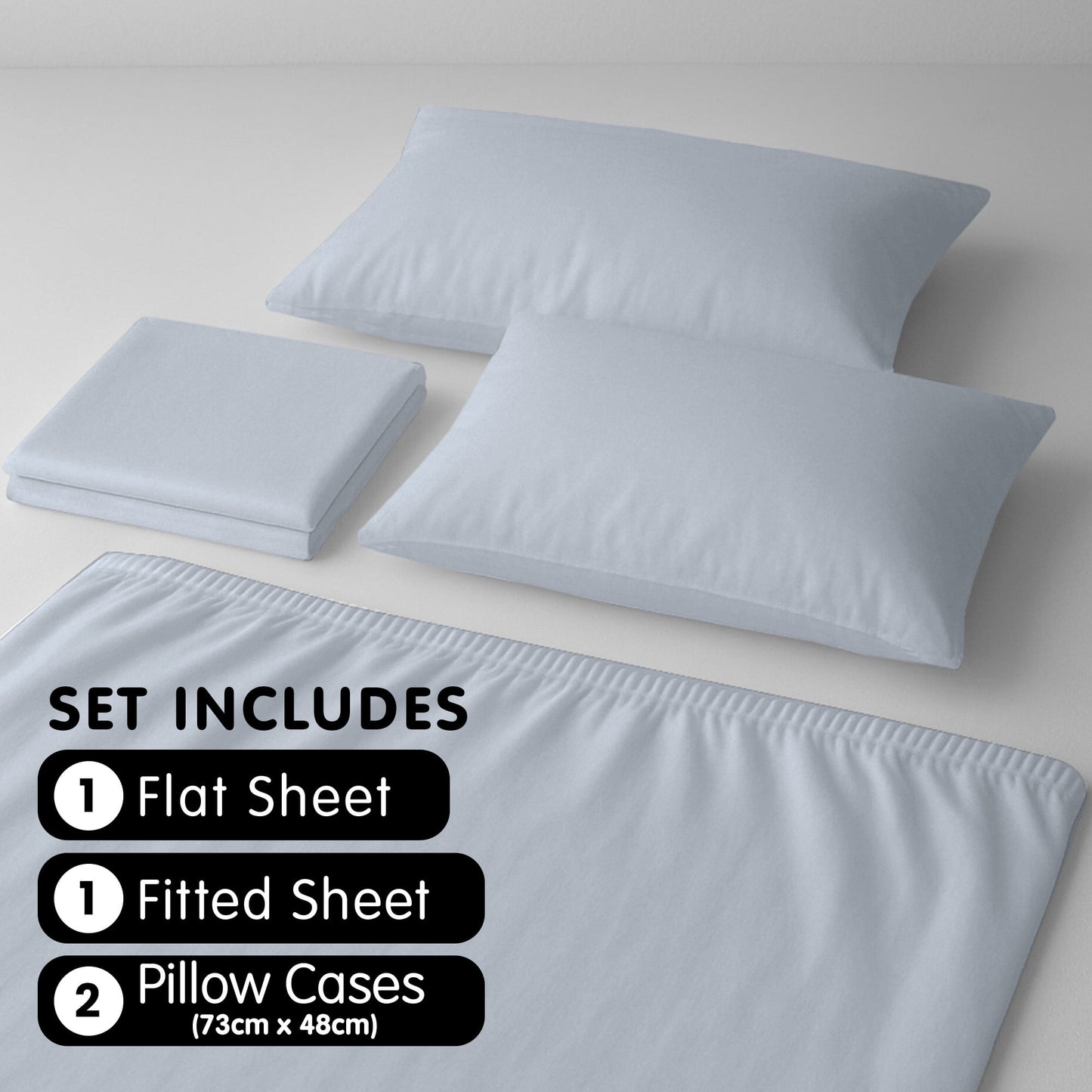 1000 Thread Count Cotton Rich Pale Blue Double Bed Sheet Set 4 Piece, Soft Feel Microfibre Blend, Solid Colour