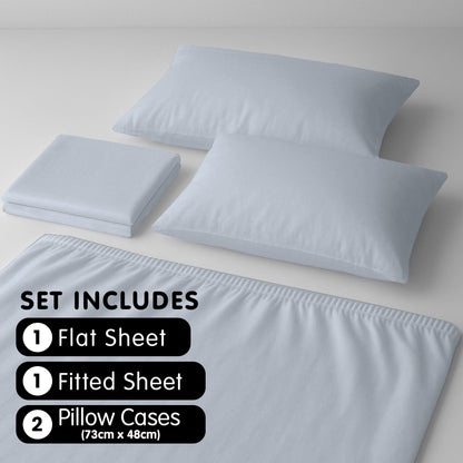1000 Thread Count Cotton Rich Pale Blue Double Bed Sheet Set 4 Piece, Soft Feel Microfibre Blend, Solid Colour