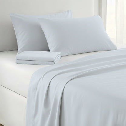 1000 Thread Count Cotton Rich Pale Blue Double Bed Sheet Set 4 Piece, Soft Feel Microfibre Blend, Solid Colour