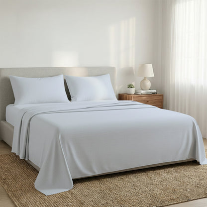 1000 Thread Count Cotton Rich Pale Blue Double Bed Sheet Set 4 Piece, Soft Feel Microfibre Blend, Solid Colour