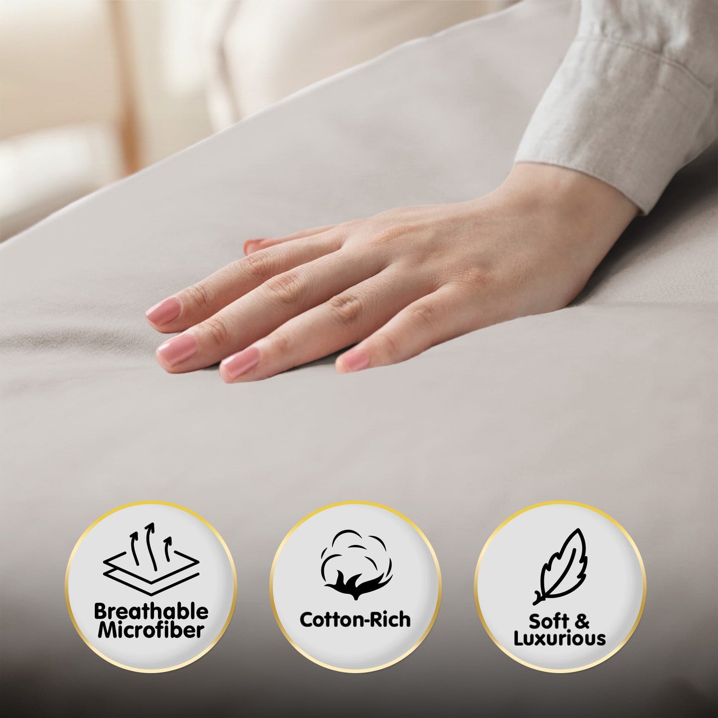1000 Thread Count Cotton Rich Silver Double Bed Sheet Set 4 Piece, Soft Feel Microfibre Blend, Solid Colour