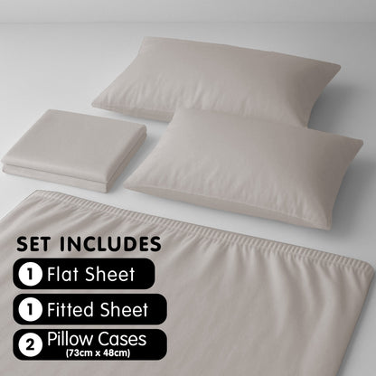 1000 Thread Count Cotton Rich Silver Double Bed Sheet Set 4 Piece, Soft Feel Microfibre Blend, Solid Colour