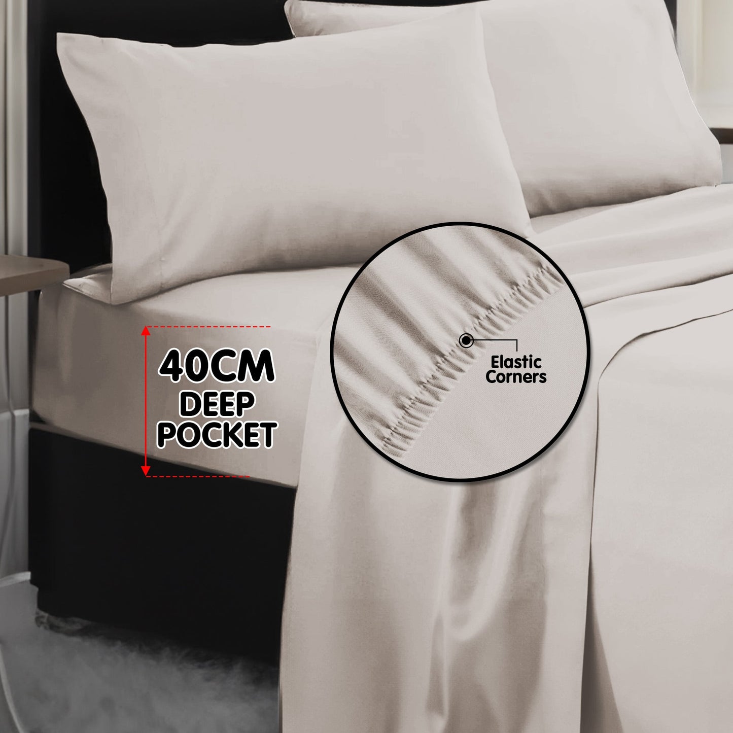 1000 Thread Count Cotton Rich Silver Double Bed Sheet Set 4 Piece, Soft Feel Microfibre Blend, Solid Colour