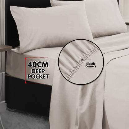 1000 Thread Count Cotton Rich Silver Double Bed Sheet Set 4 Piece, Soft Feel Microfibre Blend, Solid Colour