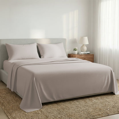 1000 Thread Count Cotton Rich Silver Double Bed Sheet Set 4 Piece, Soft Feel Microfibre Blend, Solid Colour