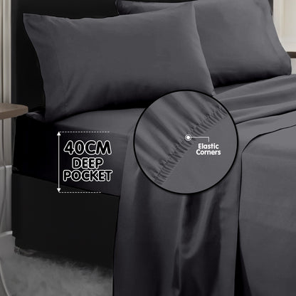 1000 Thread Count Cotton Rich King Bed Sheets 4-Piece Set in Charcoal