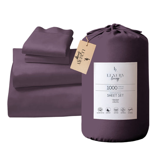 1000 Thread Count Cotton Rich King Bed Sheets 4-Piece Set in Lilac