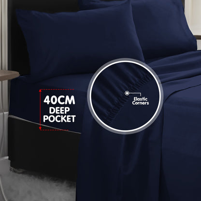 1000 Thread Count Cotton Rich King Bed Sheets 4-Piece Set in Navy