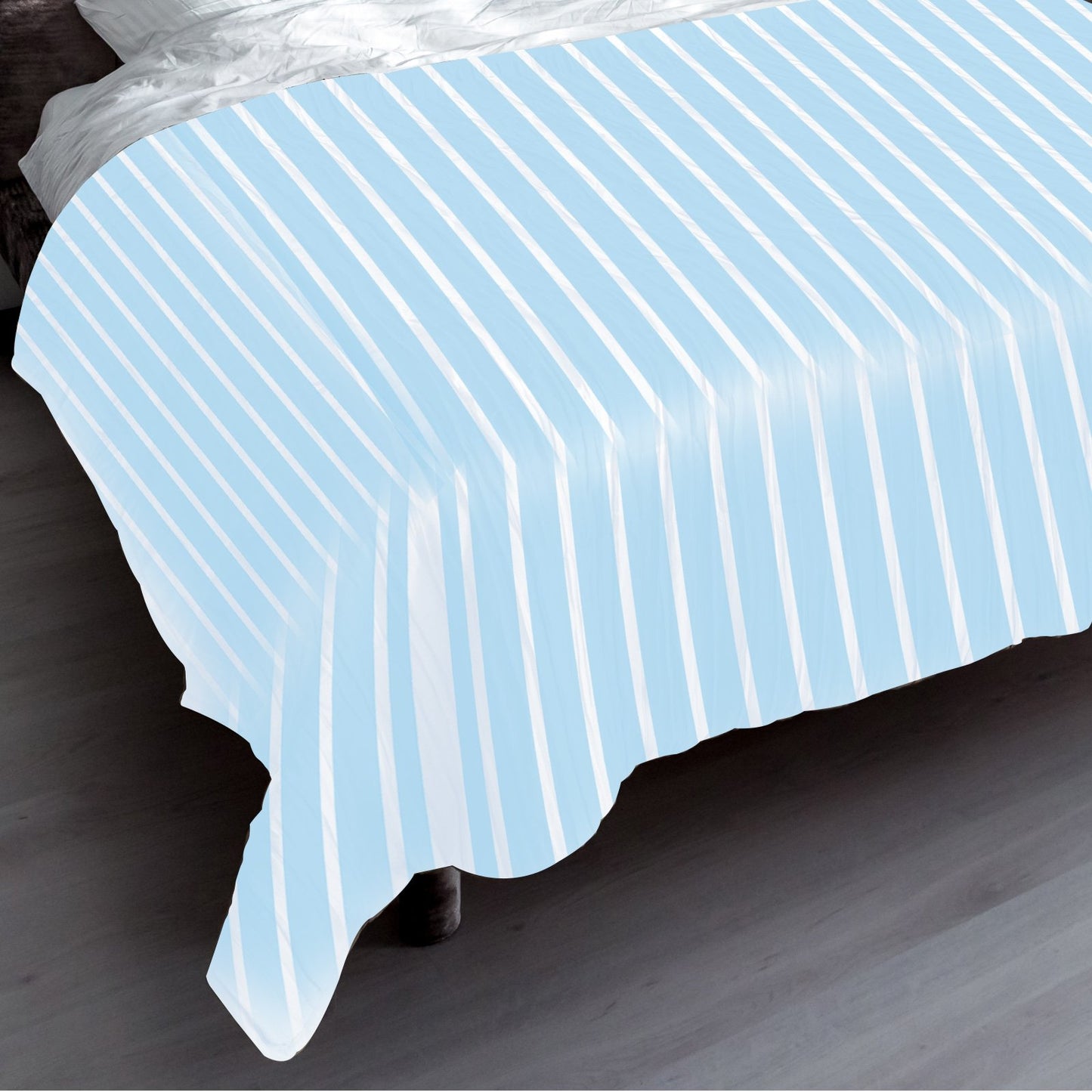 1000 Thread Count CVC Rich Cotton Queen Bed Doona Cover Set in Striped Sky Blue