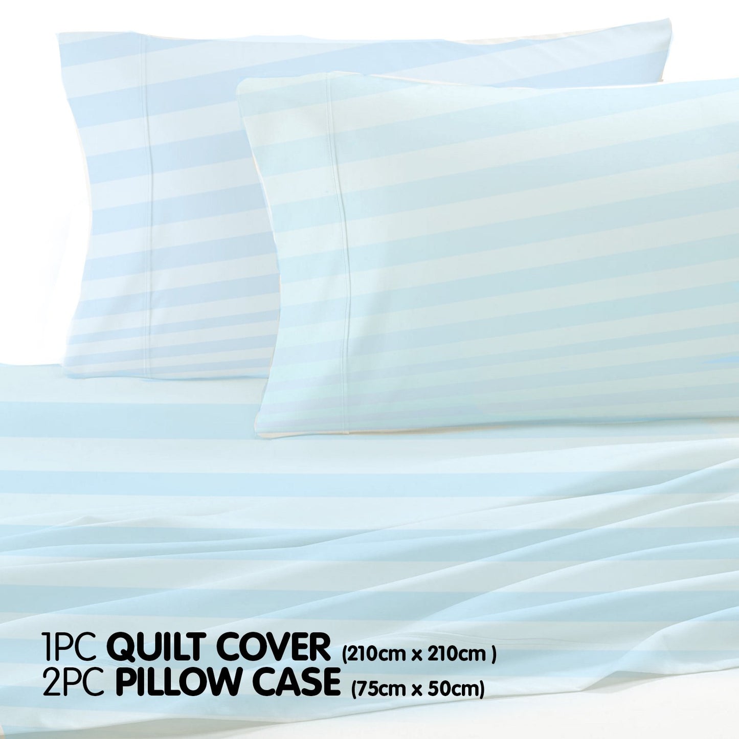 1000 Thread Count CVC Rich Cotton Queen Bed Doona Cover Set in Striped Sky Blue