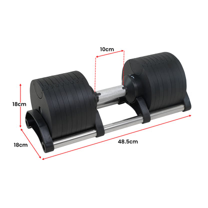 Powertrain Eon Dial Up 72KG Adjustable Dumbbells Pair with Stand - Black