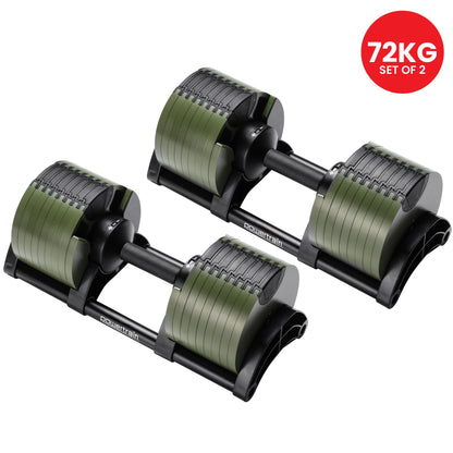 Powertrain Eon Dial-Up 72KG Adjustable Dumbbells Pair - Green
