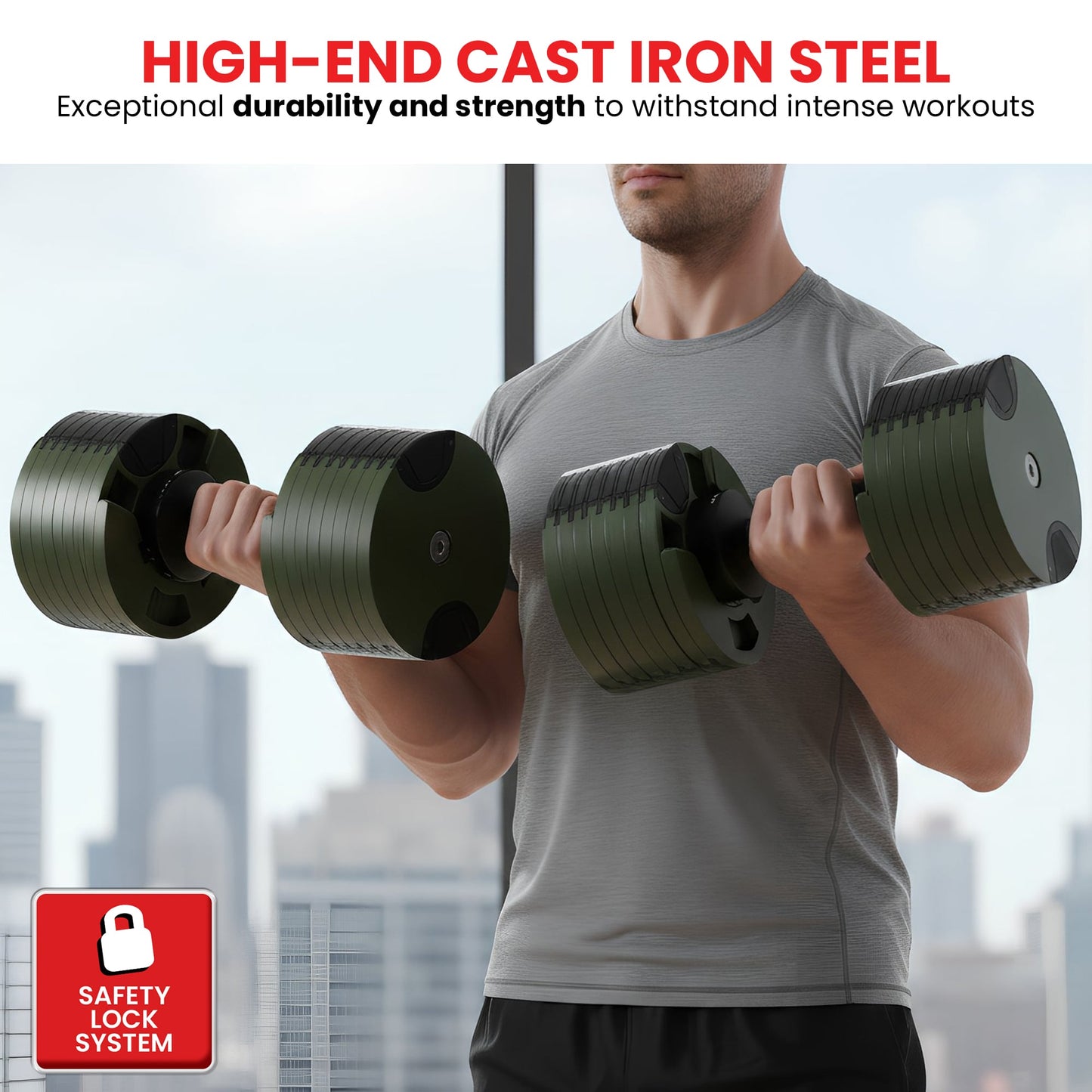 Powertrain Eon Dial-Up 72KG Adjustable Dumbbells Pair - Green